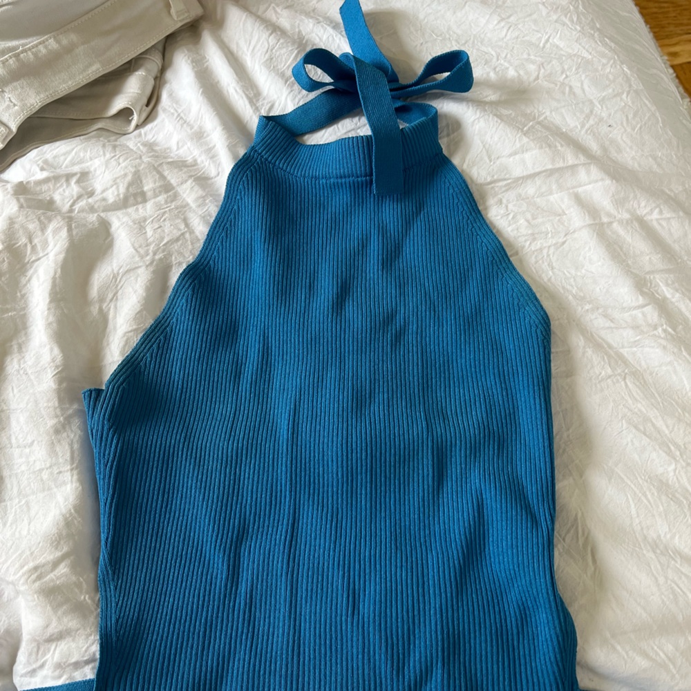 blue zara halter top- open back